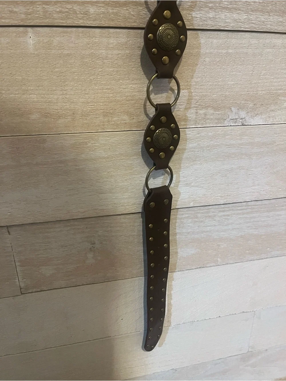 Haute Hippie Dark Brown Leather Belt with Antique Brass Medallion Buckles Size M